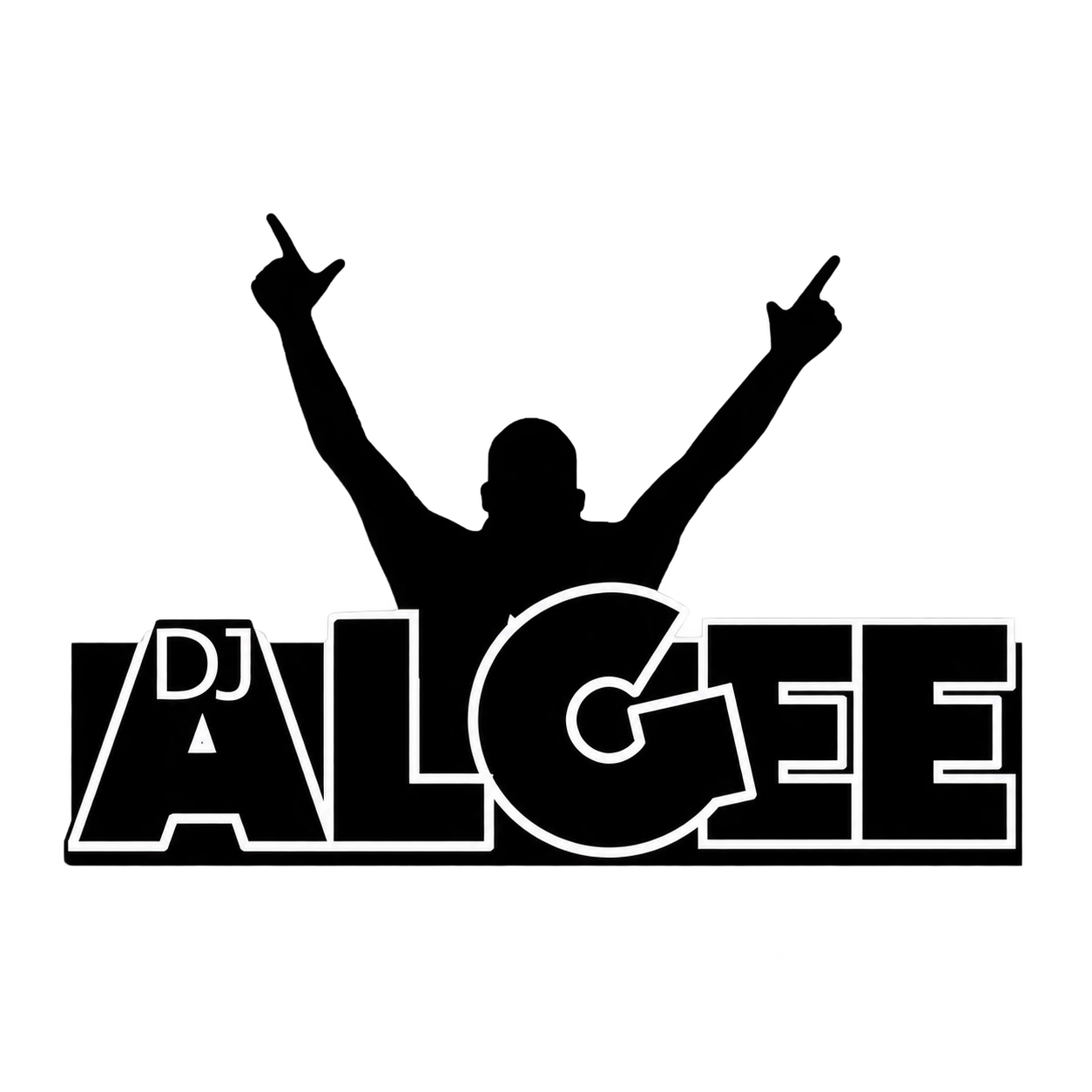 DJ AL GEE logo with raised hands